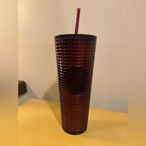 24 oz Ruby Red/Burgundy grid Starbucks tumbler